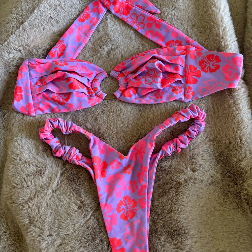 Pink & Coral Floral Ring kulani kini Bikini Set